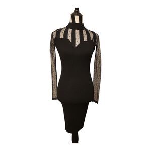 Gorgeous Almost Famous Hostess‎ Dress polka dot mesh long sleeve size M Elegant